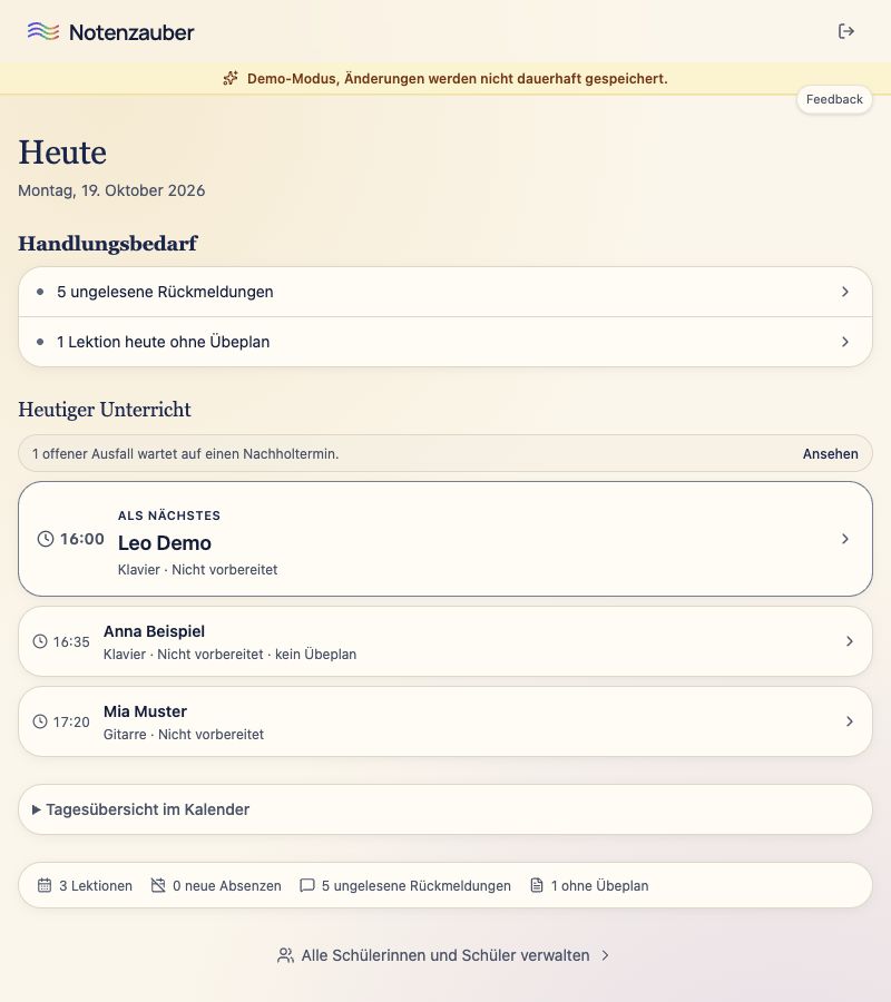 Echte Studio-Demo mit dem heutigen Unterricht und offenen Rückmeldungen